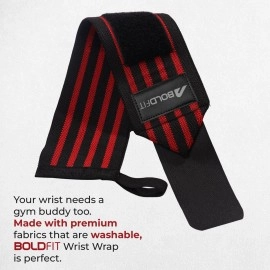 Boldfit Wrist Supporter for Gym Wrist Band for Men Gym & Women with Thumb Loop Straps - Wrist Wrap Gym Accessories for Men Hand Grip & Wrist Support Sports Straps for Gym, Weightlifting - (Red)