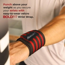 Boldfit Wrist Supporter for Gym Wrist Band for Men Gym & Women with Thumb Loop Straps - Wrist Wrap Gym Accessories for Men Hand Grip & Wrist Support Sports Straps for Gym, Weightlifting - (Red)