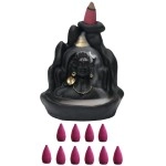 HC VILLA Lord Adiyogi Incense Holder with 30 Free Cones, Mahadev, Shiv Shankara Backflow Cone Incense Holder Decorative Showpiece with 30 Free Smoke Backflow Scented Cone Incenses (Black)