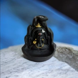 HC VILLA Lord Adiyogi Incense Holder with 30 Free Cones, Mahadev, Shiv Shankara Backflow Cone Incense Holder Decorative Showpiece with 30 Free Smoke Backflow Scented Cone Incenses (Black)