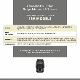BAEYE 15v ultra fast USB charging cable compatible with most philips trimmer, shavers, body groomers & multi grooming models (Replacement for HQ8505 Charger) BT3221