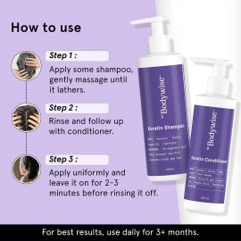 Be Bodywise Keratin Hair Fall Control Shampoo & Conditioner | Ultra Smoothing Shampoo + Conditioner with Niacinamide, Biotin, Argon Oil, Shea Butter & Caffeine | Paraben & SLS free, 450ml.