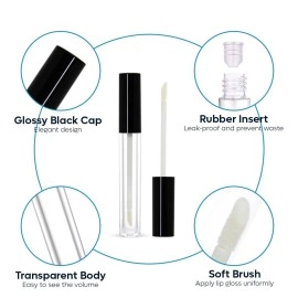 nsb herbals 5ml Round Premium Acrylic Empty Lip Gloss, Lip Care, Cosmetic, Oil Bottles, Mascara, Liquid Eye Shadow, Transparent Empty Clear Lip Containers Tubes, Refillable Bottle With Plug (1)