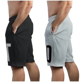 hotfits Men\'s Black & Grey Cotton Gym Regular Shorts-Pack of 2- M, Multicolour, M