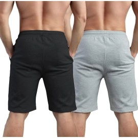 hotfits Men\'s Black & Grey Cotton Gym Regular Shorts-Pack of 2- M, Multicolour, M