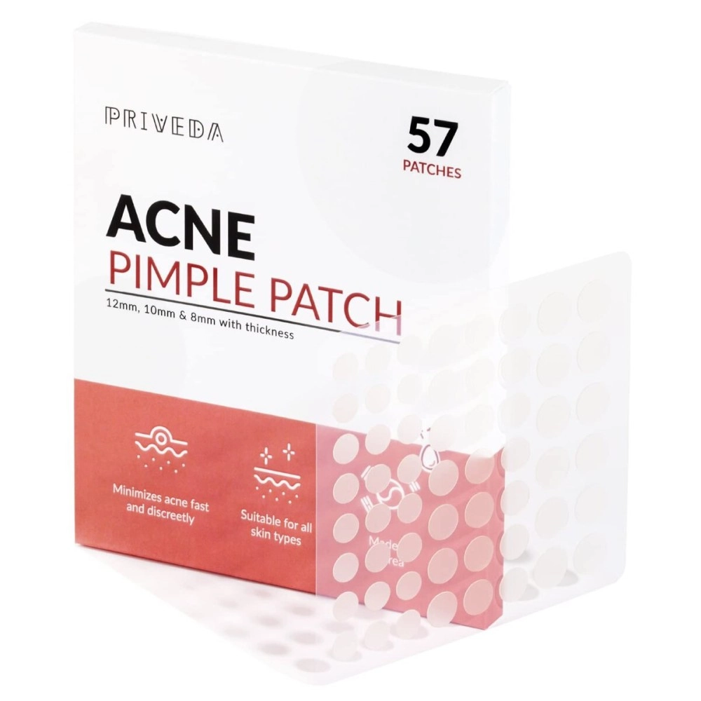 PRIVEDA Acne Pimple Patch 57 Units Hydrocolloid Made in Korea 3 Sizes 8mm 10mm 12mm Waterproof Sheet