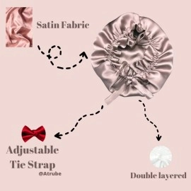 Atrube Silk Satin Hair Bonnet Reversible Reusable Showercap satin bonnet Adjustable Tie Band Women, Scrunchies Comb Satin Wrap,Standard, Multicolor,Free Size
