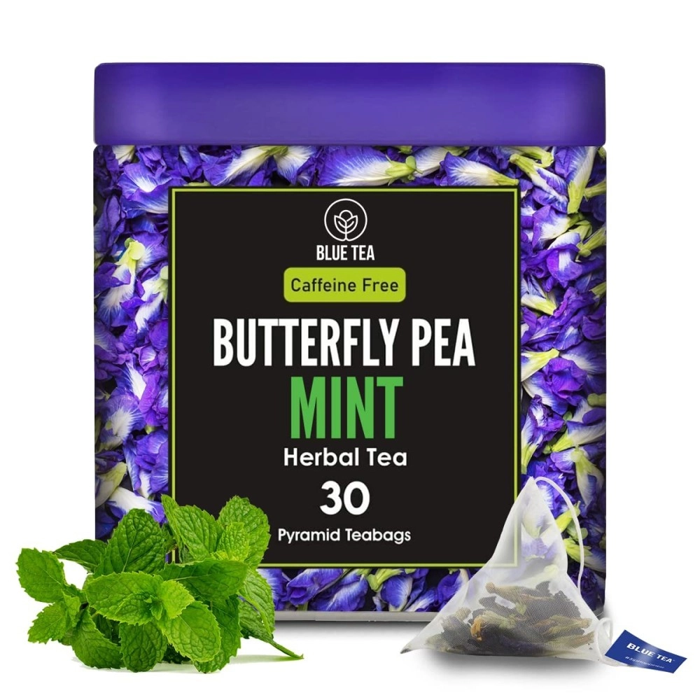 BLUE TEA - Butterfly Pea Mint Tea -30 Tea Bags || SUPER ANTI-OXIDANT || Herbal Tea - Caffeine-free - Non-GMO- Eco Conscious Tin Pack