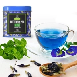 BLUE TEA - Butterfly Pea Mint Tea -30 Tea Bags || SUPER ANTI-OXIDANT || Herbal Tea - Caffeine-free - Non-GMO- Eco Conscious Tin Pack