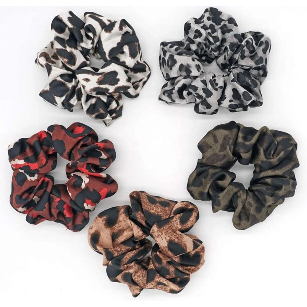 BELICIA Cheetah Hair Scrunchies 5pcs Big Large Fashion Chiffon Leopard-print Scrunchie Ponytail Holder Hair Elastic Hair Ties Hair Bands Animal-printed Pattern Scrunchy for Women Landy