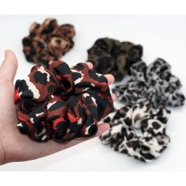 BELICIA Cheetah Hair Scrunchies 5pcs Big Large Fashion Chiffon Leopard-print Scrunchie Ponytail Holder Hair Elastic Hair Ties Hair Bands Animal-printed Pattern Scrunchy for Women Landy