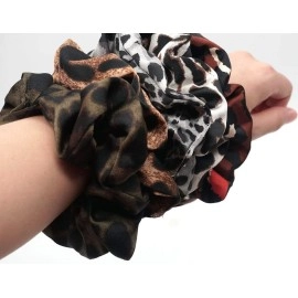 BELICIA Cheetah Hair Scrunchies 5pcs Big Large Fashion Chiffon Leopard-print Scrunchie Ponytail Holder Hair Elastic Hair Ties Hair Bands Animal-printed Pattern Scrunchy for Women Landy