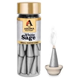 The Aroma Factory Incense Dhoop Cone White Sage (100% Herbal Leaves Healing & 0% Charcoal) 1 Bottle x 90g