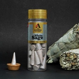 The Aroma Factory Incense Dhoop Cone White Sage (100% Herbal Leaves Healing & 0% Charcoal) 1 Bottle x 90g