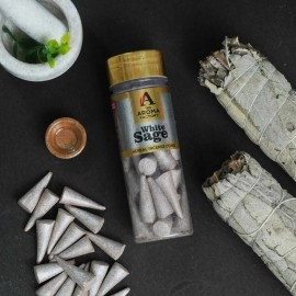 The Aroma Factory Incense Dhoop Cone White Sage (100% Herbal Leaves Healing & 0% Charcoal) 1 Bottle x 90g