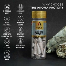The Aroma Factory Incense Dhoop Cone White Sage (100% Herbal Leaves Healing & 0% Charcoal) 1 Bottle x 90g