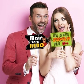 Zyozique Bollywood Funny Photo Booth Props - 12 pc Photobooth Kit - Movie Night Supplies - Bollywood Party Decorations