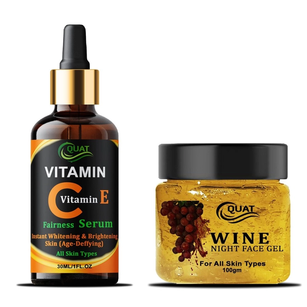 Quat Combo Pack Vitamin C with E Face Serum With Wine Night Face Gel for All Skin Types