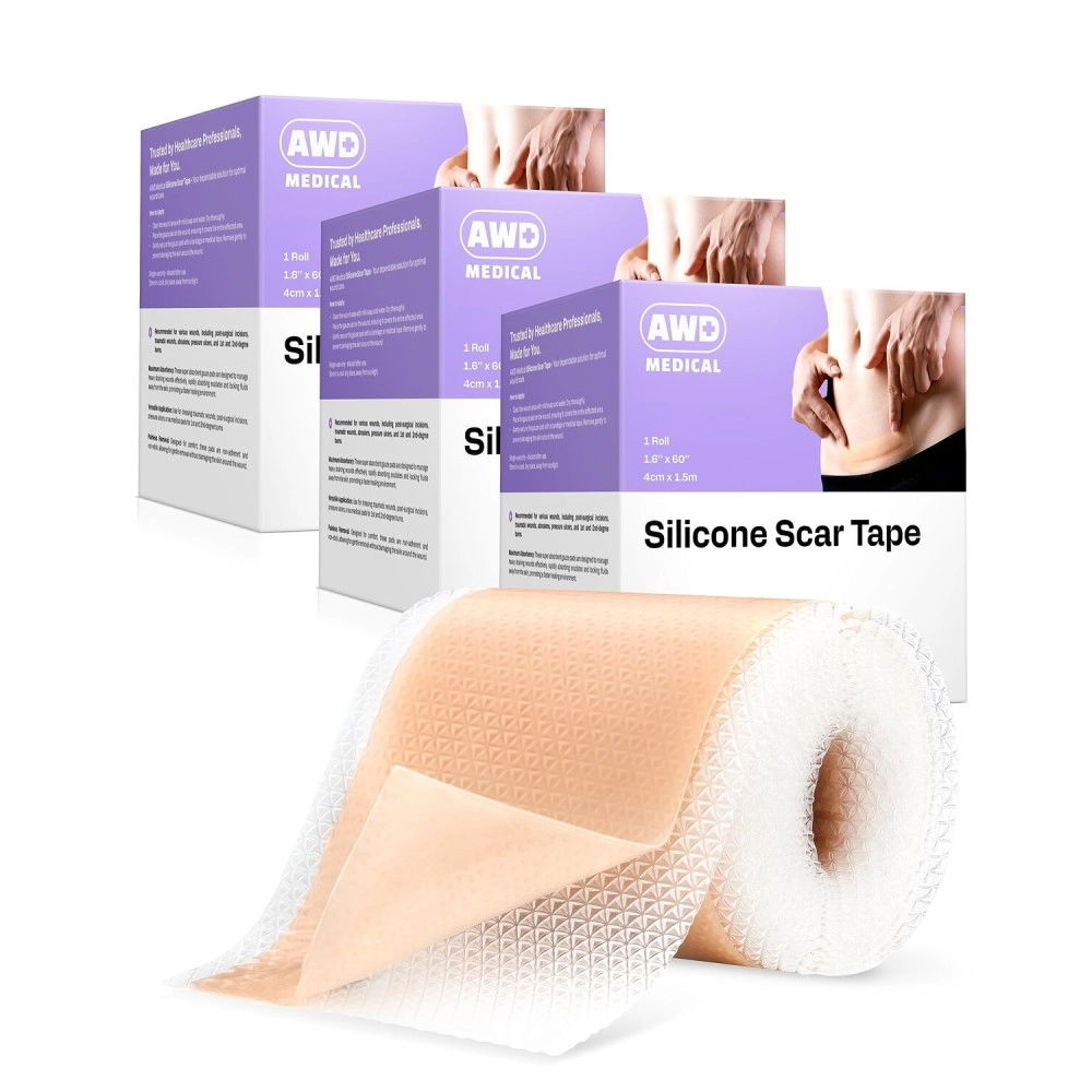 AWD Medical Silicone Scar Sheets Medical Grade Soft Silicone Gel Tape for Scar Removal (1.6 x 60) - Pack of 3