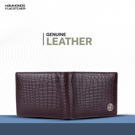 HAMMONDS FLYCATCHER RFID Protected Bi-Fold Wallet for Men Leather Original, Mens Wallet, Leather Wallets for Men, Classic Purse with 4 Card Slots, Coin Pocket, Gift for Mens, Croc Brown, Minimalist