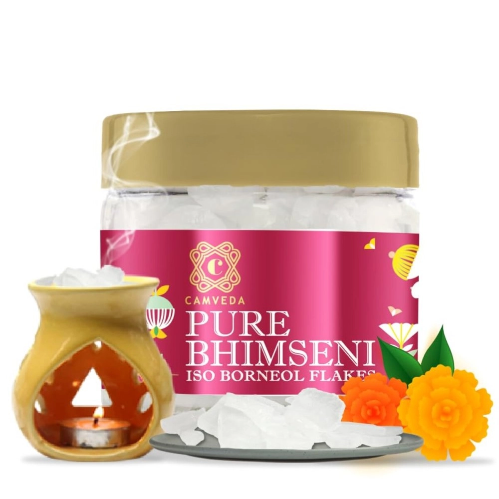 Camveda Pure Bhimseni Camphor Kapoor/Kapur Jar (100g) | 100% Pure Camphor Purifying & Pleasant Fragrance for Pooja, Hawan, Air Freshener | Unadulterated Camphor- Bhimseni Camphor- 100gm