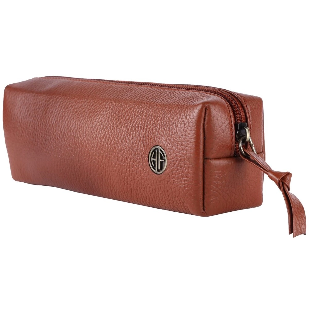 HAMMONDS FLYCATCHER Leather Utility Pouch-Multi-Use Genuine Leather Pencil Case, Cosmetic Pouch, Stationery Pouch, Coin Pouch, Makeup Brush Pouch For Women & Men-School & Office Organizer-Tan - 5 Cm