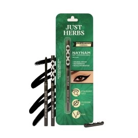 Just Herbs Retractable 2 in 1 Herbal Eyeliner + Kajal with Almond Oil & Vitamin E, 11 Hour Stay, Singlestroke, Smudgeproof & Fadeproof - Black 0.3g