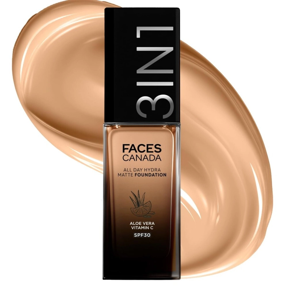 FACESCANADA All Day Hydra Matte Foundation Cream| 3-In-1 Foundation + Moisturizer + Spf 30 | 24 Hr Aloe Hydration & Vitamin C | 10Hr Long Wear | Medium To High Buildable Coverage | Soft Sand | 25Ml