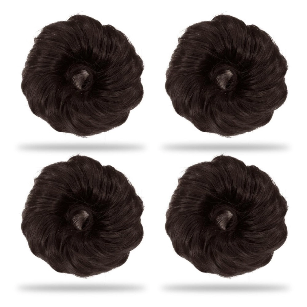 Sanas (4Pcs) hair accessories for women wedding stylish hair extensions hair bun accessories artificial scrunchies for women juda extension messy hair buns Wig rubber band for hair 4Pcs (Brown)