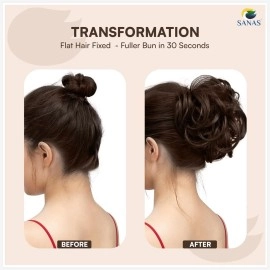 Sanas (4Pcs) hair accessories for women wedding stylish hair extensions hair bun accessories artificial scrunchies for women juda extension messy hair buns Wig rubber band for hair 4Pcs (Brown)