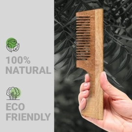 Rusabl Neem Comb - Wooden Comb For Multi-Actions - Detangling, Frizz Control & Shine, Rusabl Oil Treated Neem Comb, Promotes Hair Growth & Prevents Damage, Comb With Wooden Teeth (Fine + Wide tooth)