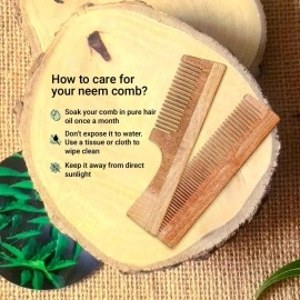 Rusabl Neem Comb - Wooden Comb For Multi-Actions - Detangling, Frizz Control & Shine, Rusabl Oil Treated Neem Comb, Promotes Hair Growth & Prevents Damage, Comb With Wooden Teeth (Fine + Wide tooth)
