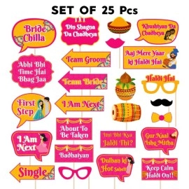 Festiko Haldi Ceremony Props Set of 25 Pcs for Wedding and Photo Booth Decoration, Props for Bride and Family