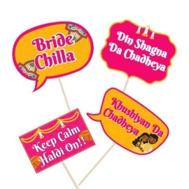 Festiko Haldi Ceremony Props Set of 25 Pcs for Wedding and Photo Booth Decoration, Props for Bride and Family