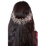 Samyak Crystal Pearl Hair Tiara Vine Hair Headband Headdress Hair Jewellery For Women | Hair Pin | Bun | Hair Accessory For Bridal Wedding Bridesmaid, Pink, Pack of 1