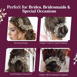 Samyak Crystal Pearl Hair Tiara Vine Hair Headband Headdress Hair Jewellery For Women | Hair Pin | Bun | Hair Accessory For Bridal Wedding Bridesmaid, Pink, Pack of 1