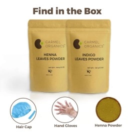 CARMEL ORGANICS Hair Color Henna & Indigo Leaves Powder Combo (340gm Each) | No Added Preservative and Additives | Non-GMO | Made By Pure And Natural Dried Leaves