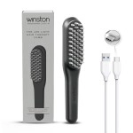 WINSTON Rechargeable Electric LED Comb for Hair Therapy and Growth - Red & Blue LED Light with Vibration Head Massager, Hair Fall Control & Scalp Treatment (Grey) - 1-Year Warranty