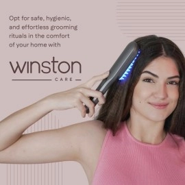 WINSTON Rechargeable Electric LED Comb for Hair Therapy and Growth - Red & Blue LED Light with Vibration Head Massager, Hair Fall Control & Scalp Treatment (Grey) - 1-Year Warranty