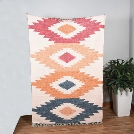 HOMA DORN Chindi Handmade Printed Modern Dhurrie/Rugs/Carpet for Living Room/Drawing Room Enhanced Decor for Bedroom (Multicolor, 2 Feet x 3 Feet)