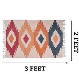 HOMA DORN Chindi Handmade Printed Modern Dhurrie/Rugs/Carpet for Living Room/Drawing Room Enhanced Decor for Bedroom (Multicolor, 2 Feet x 3 Feet)