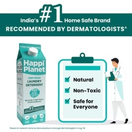Happi Planet | Organic Laundry Liquid Detergent | 1L | Floral Mist Fragrance | Front Load & Top Load | Natural, Plant Based, Eco-Friendly, Herbal, Non-Toxic | Removes Stains & Odour, Protects Colour