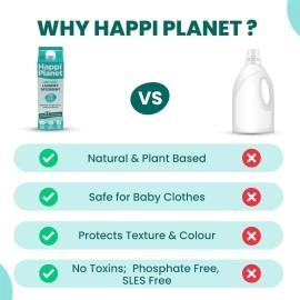 Happi Planet | Organic Laundry Liquid Detergent | 1L | Floral Mist Fragrance | Front Load & Top Load | Natural, Plant Based, Eco-Friendly, Herbal, Non-Toxic | Removes Stains & Odour, Protects Colour