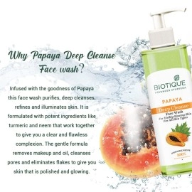 Biotique Papaya Deep Cleanse Face Wash | Gentle Exfoliation | Visibly Glowing Skin | 100% Botanical Extracts| Suitable for All Skin Types | 200ml