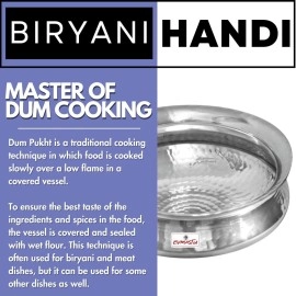 EVMASTU Tamra Biryani Handi-3.7 LTR|Chicken Mutton Rice Fish Curry Cooking Pot,Heavy Bottom Cookware,Degh,Utensil|3.5MM Thick Durable Wide,Handcrafted Unbreakable Kadai,Uruli