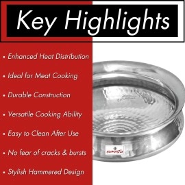 EVMASTU Tamra Biryani Handi-3.7 LTR|Chicken Mutton Rice Fish Curry Cooking Pot,Heavy Bottom Cookware,Degh,Utensil|3.5MM Thick Durable Wide,Handcrafted Unbreakable Kadai,Uruli