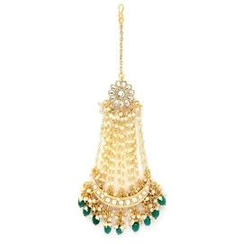 Karatcart Green Tumble Gold Plated Handcrafted Kundan Passa for Women