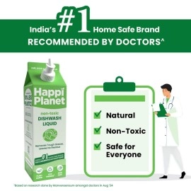 Happi Planet | Organic Dishwash Liquid Gel Refill Pack | 1L | Herbal, Natural, Plant Based, Biodegradable, Non Toxic, Eco-Friendly | Removes Tough Grease, Leaves No Residue, Baby & Pet Safe
