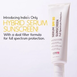 Cos-IQ Sunscreen Serum SPF 50 PA++++ Broad Spectrum, UVA, UVB and IR Protection, No White Cast, Ultra-Light Weight, Skin Safe, Dewy Finish For Men & Women, 100ml