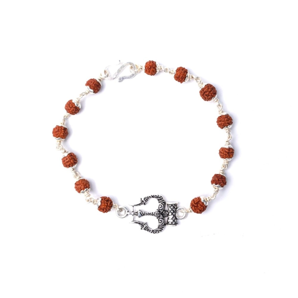 Hem Jewels Pure Silver Rudraksh Rakhi for Brother | Silver Bracelet for Boys and Men | Silver Bracelet Rakhi | Design: Trishul - Trident Motif (HJ_RKH49)
